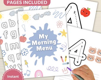 Montessori Morning Menu Printable | Preschool & Kindergarten Daily Binder | Letter and Number Tracing | Routine Activities for Kids