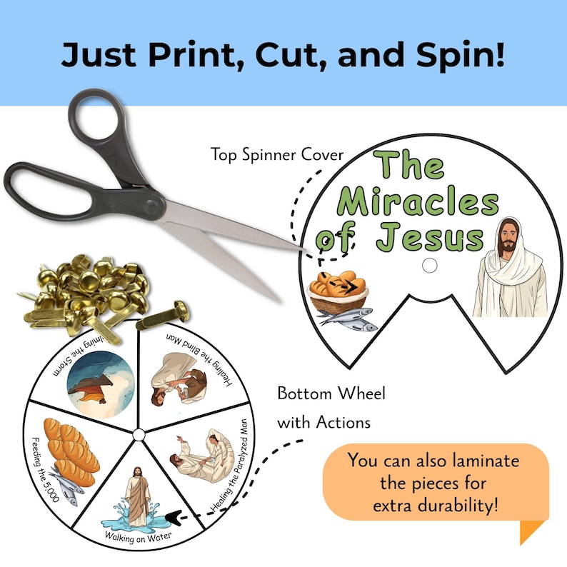 Miracles of Jesus Spinner | Bible Craft Printable for Kids | Christian ...