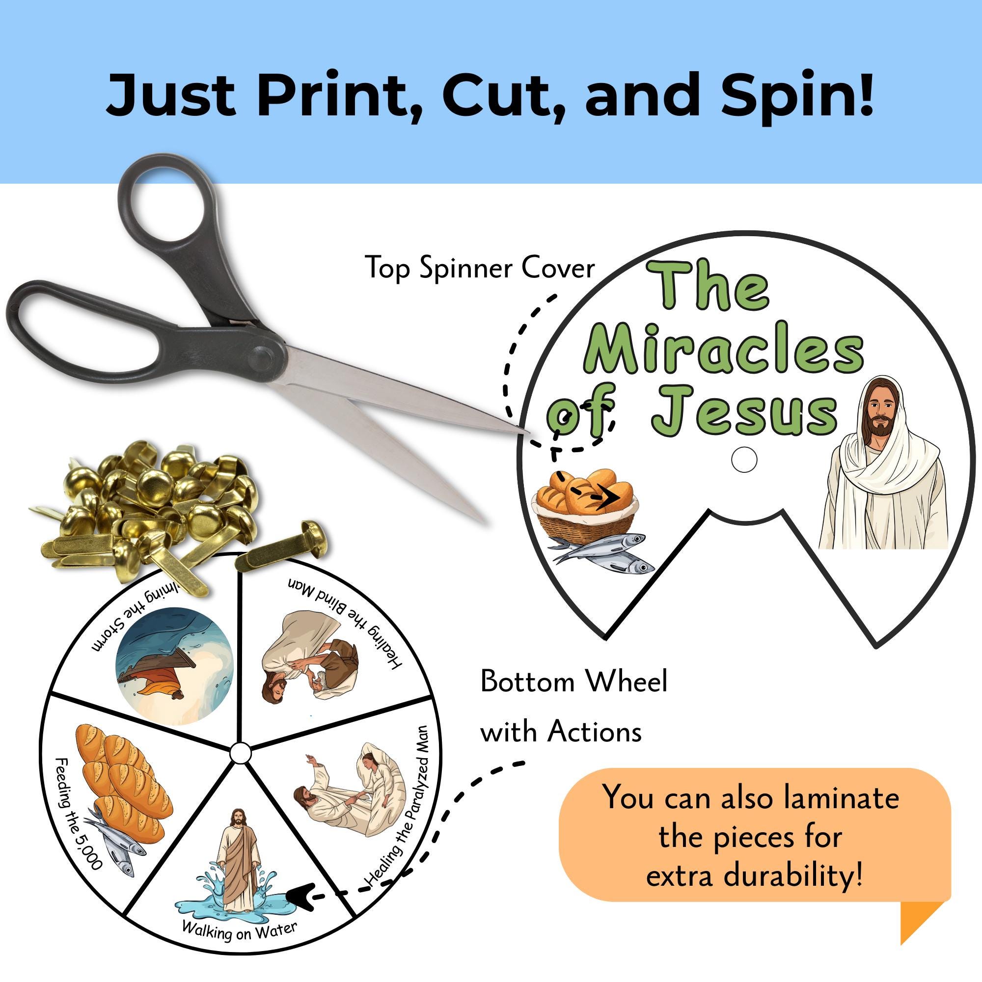 Miracles of Jesus Spinner | Bible Craft Printable for Kids | Christian ...