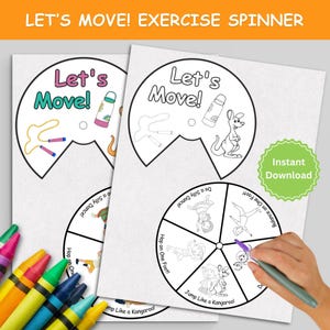 Rueda giratoria Let's Move / Rueda de ejercicios para niños / Juego de movimiento divertido / Actividad imprimible / Juego de giros / Actividades de atención plena / Descarga digital