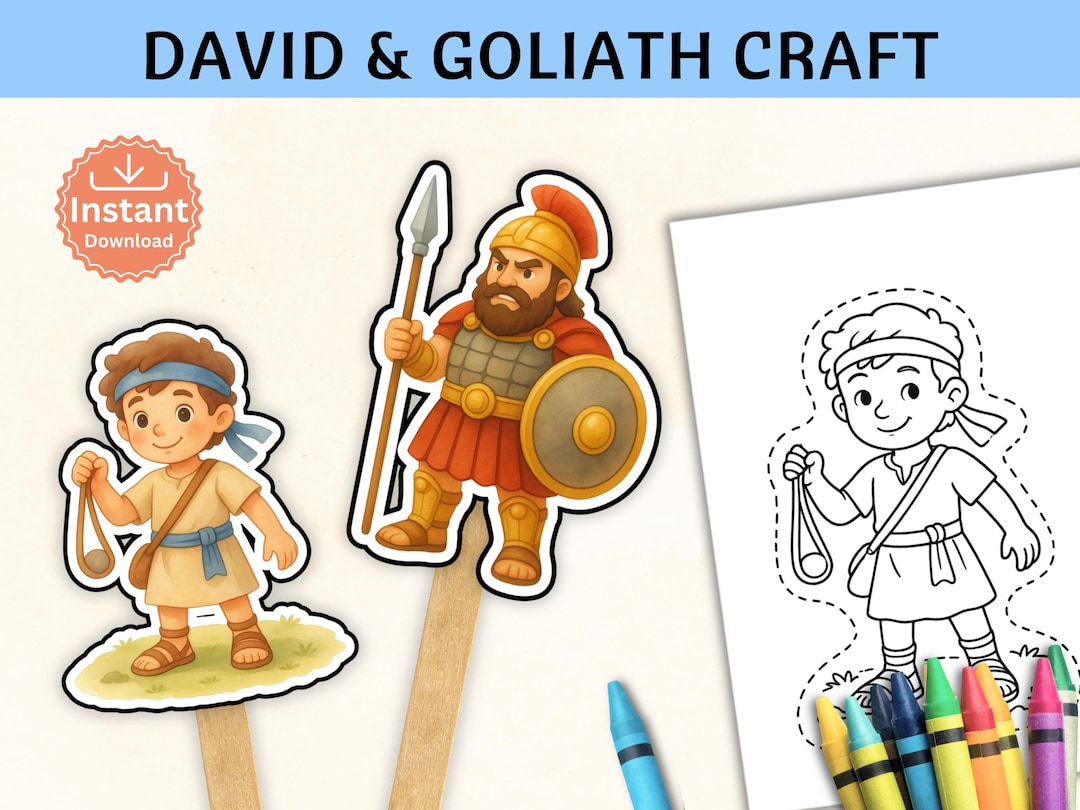 David and Goliath Puppet Craft | 1 Samuel 17 Lesson | Printable Bible ...