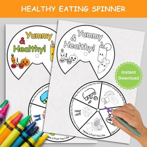 Spinner de comida saludable y deliciosa / Juego de nutrición infantil / Tabla de alimentos imprimible / Actividad de alimentación saludable / Actividades de atención plena / Descarga digital