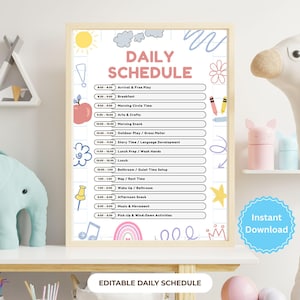 Editable Daily Schedule for Preschool and Daycare | Visual Routine Chart for Kids with Autism & ADHD | Printable Toddler Routine