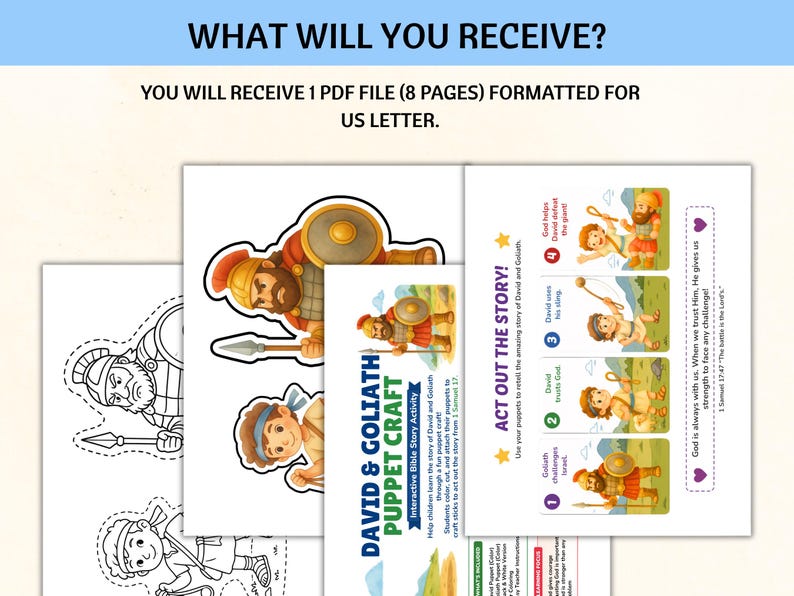 David and Goliath Puppet Craft | 1 Samuel 17 Lesson | Printable Bible ...