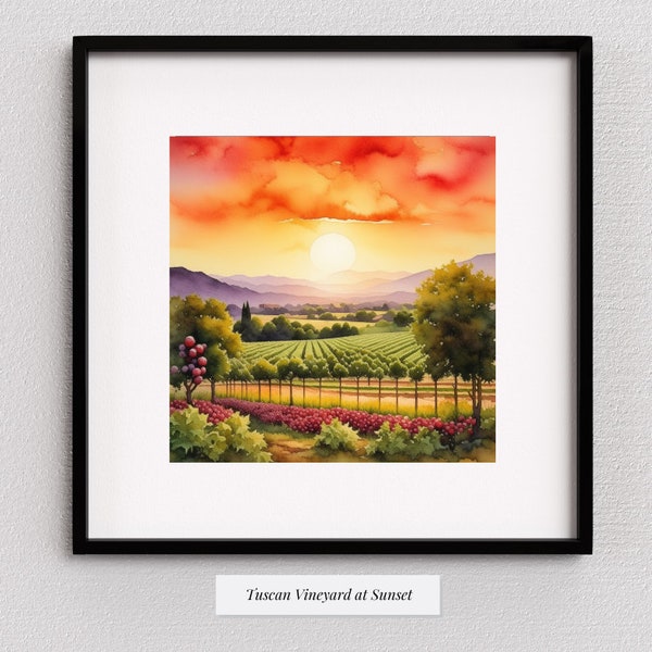 Wall Art of Tuscan Vineyard at Sunset Makes a Perfect Gift, Printable Wall Art Birthday Gift for Women