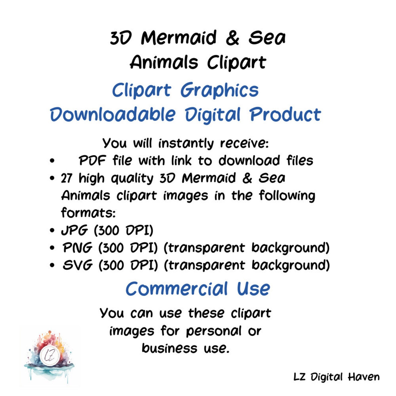Mermaid Clipart for Digital Projects 3D Clipart Bundle Ocean Clipart ...