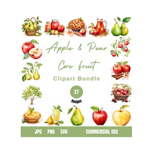Watercolor Apple Clipart Watercolor Pear Clipart Apple svg Apple png Pear svg Pear png Fruit Clipart Pear Sticker Apple Sticker Pears Apples