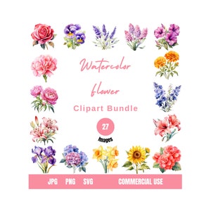 Watercolor Flower Clipart Bundle Wedding Clipart Floral Elements Dainty Florals Floral Clipart Wildflowers SVG Watercolor Clipart