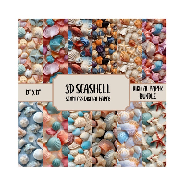 3D Seashell Digital Paper Seamless Digital Paper Bundle Seashell Digital Paper 3D Digital Paper Bundle 3D Seashells 3D Scrapbook Paper PNG