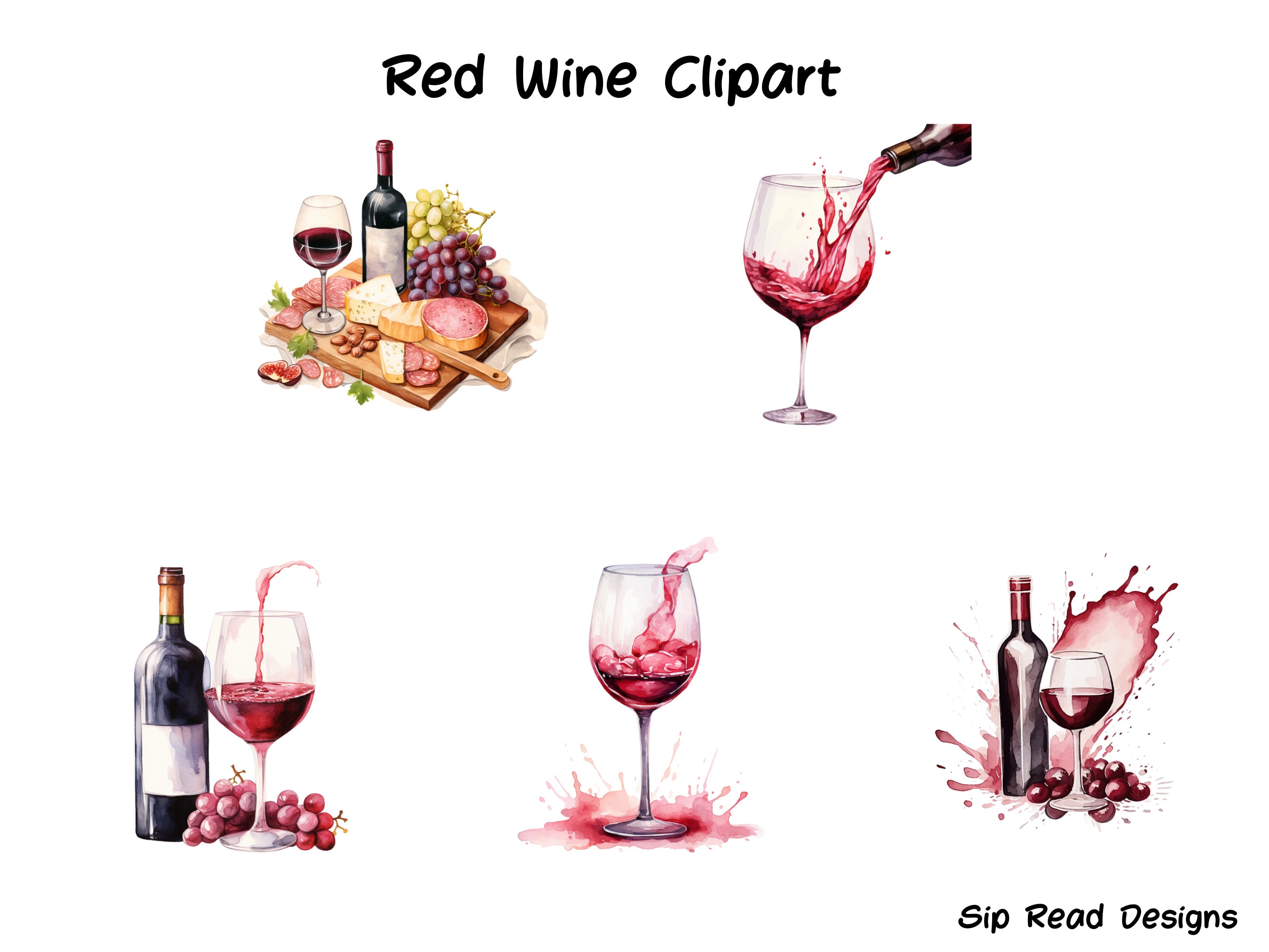 Watercolor Red Wine Clip Art for Websites, Red Wine Clipart for ...