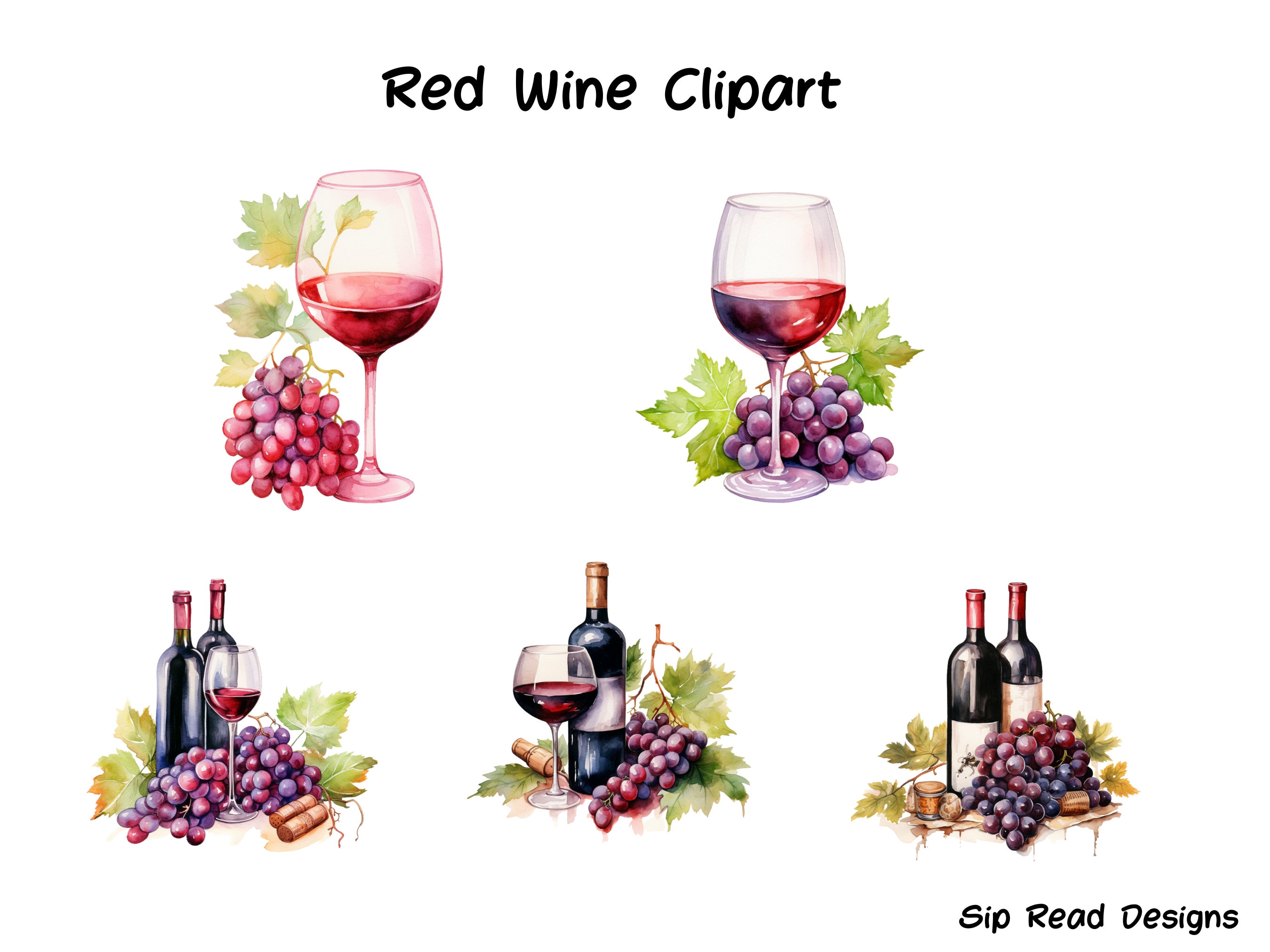 Watercolor Red Wine Clip Art for Websites, Red Wine Clipart for ...