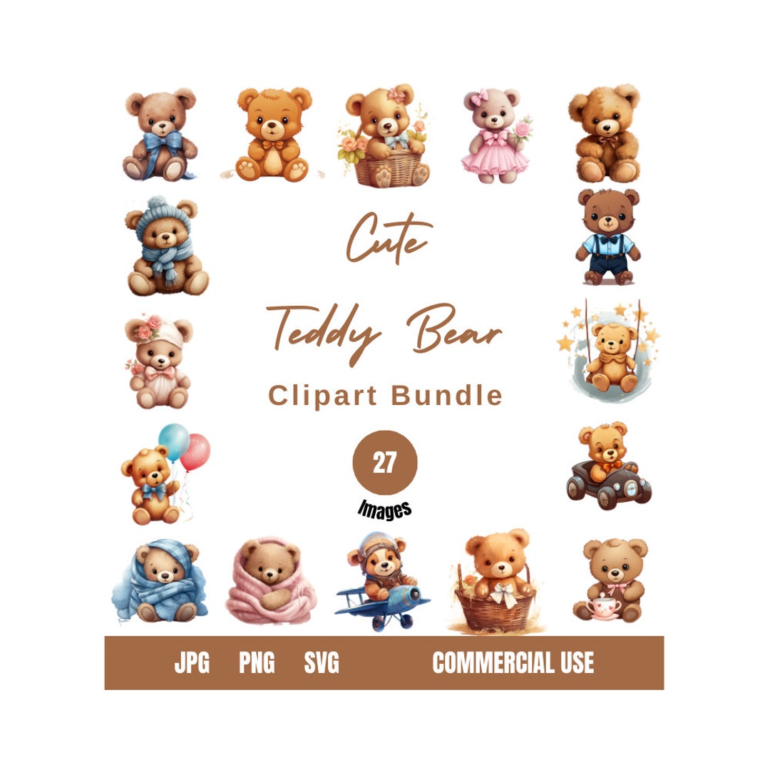 Cute Teddy Bear Clipart Bundle Baby Shower Clipart Nursery Teddy Bear ...