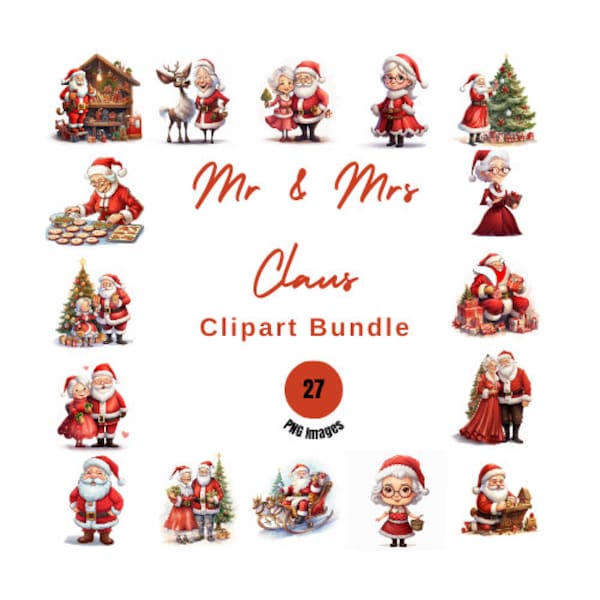 Mr & Mrs Claus Clipart Christmas Clip art Cute Christmas images for websites Xmas Clipart Bundle Christmas Website Images Xmas Clipart POD