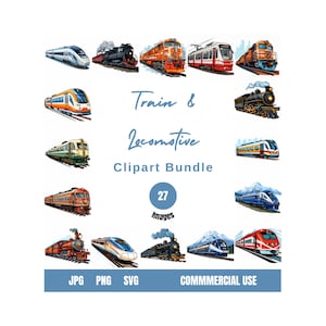 Paquete de imágenes prediseñadas de tren para proyectos digitales Tren svg Tren png Tren jpg Locomotora Clipart Locomotora de vapor Clipart Tren Clip Art