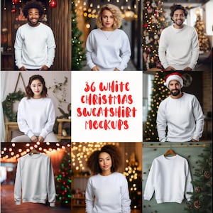 Mockup de moletom branco de natal, pacote de 30 modelos de moletom unissex, suéter feminino, masculino, camisa de suor de natal, maquete branco