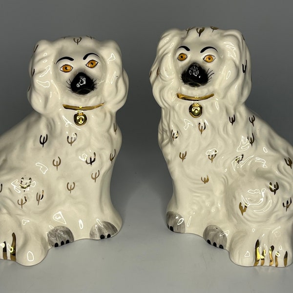 Pair of Medium Beswick England Mantle Dogs, 2 Staffordshire King Charles Spaniels Vintage Wally Dog Figurines