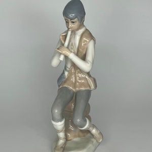 Vintage Casades Glazed Boy with Flute/Oboe Figurine Spain