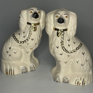 Pair of Extra Large Beswick England Mantle Dogs, 2 Staffordshire King Charles Spaniels Vintage Wally Dog Figurines