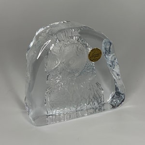Cristal D’Arques French Owl Vintage Lead Crystal Intaglio Engraved Bird Sculpture Paperweight Glass Ornament France