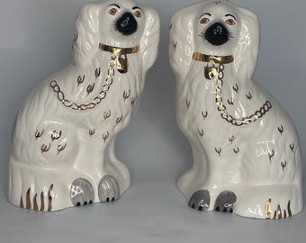 Pair of Extra Large Beswick England Mantle Dogs, 2 Staffordshire King Charles Spaniels Vintage Wally Dog Figurines