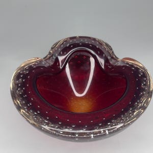 Red Amber Murano Glass Controlled Bubble Ash Tray Trinket Dish
