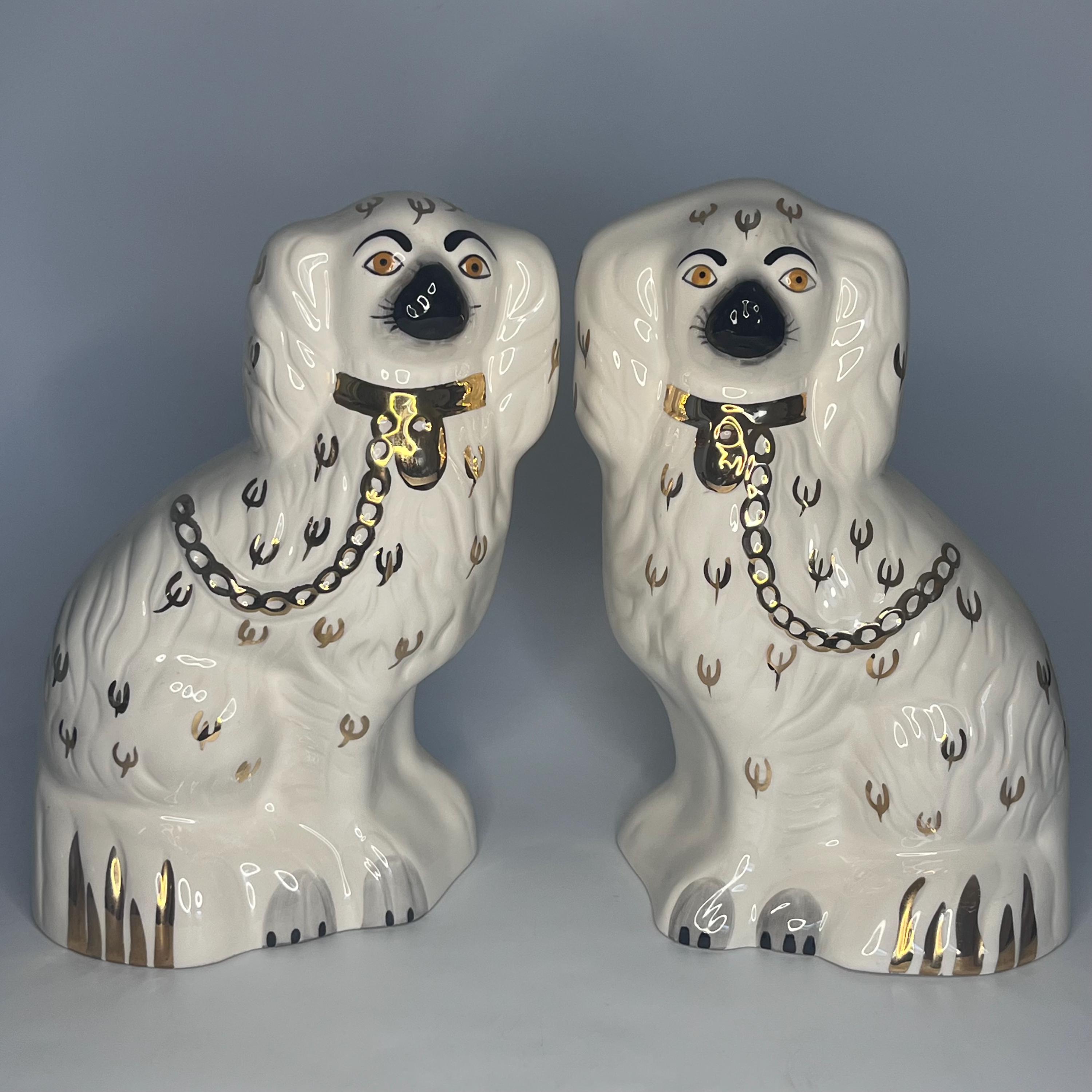 Pair of Extra Large Beswick England Mantle Dogs, 2 Staffordshire King Charles Spaniels Vintage Wally Dog Figurines