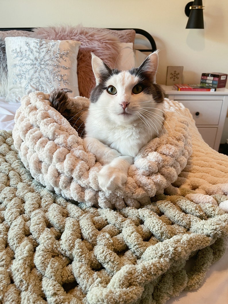 Chunky Knit Pet bed, Large cat bed, Cozy cat bed, Small dog bed, Soft and washable dog or cat bed, kitten bed, soft puppy bed, soft cat bed image 2