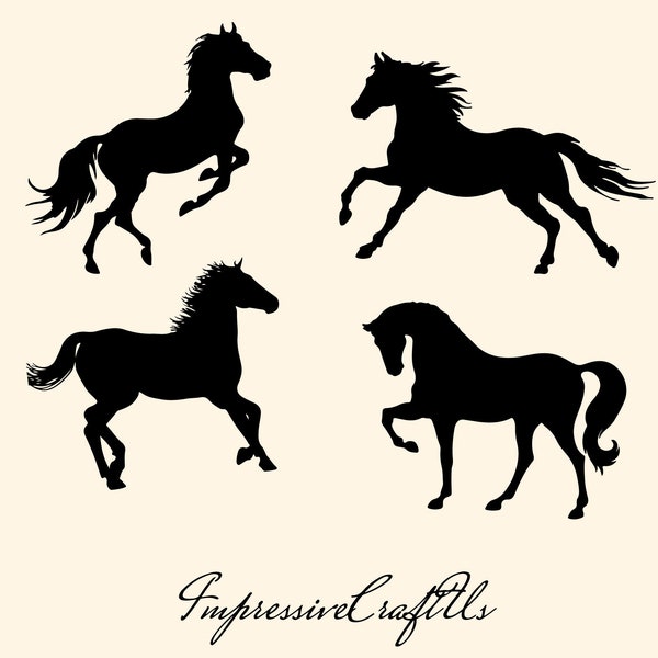 Pack of 4 Horse Silhouette Svg, Horse Running Cutting Files, Cricut file, SVG, vector file, Horse Design Svg - Horse Vector