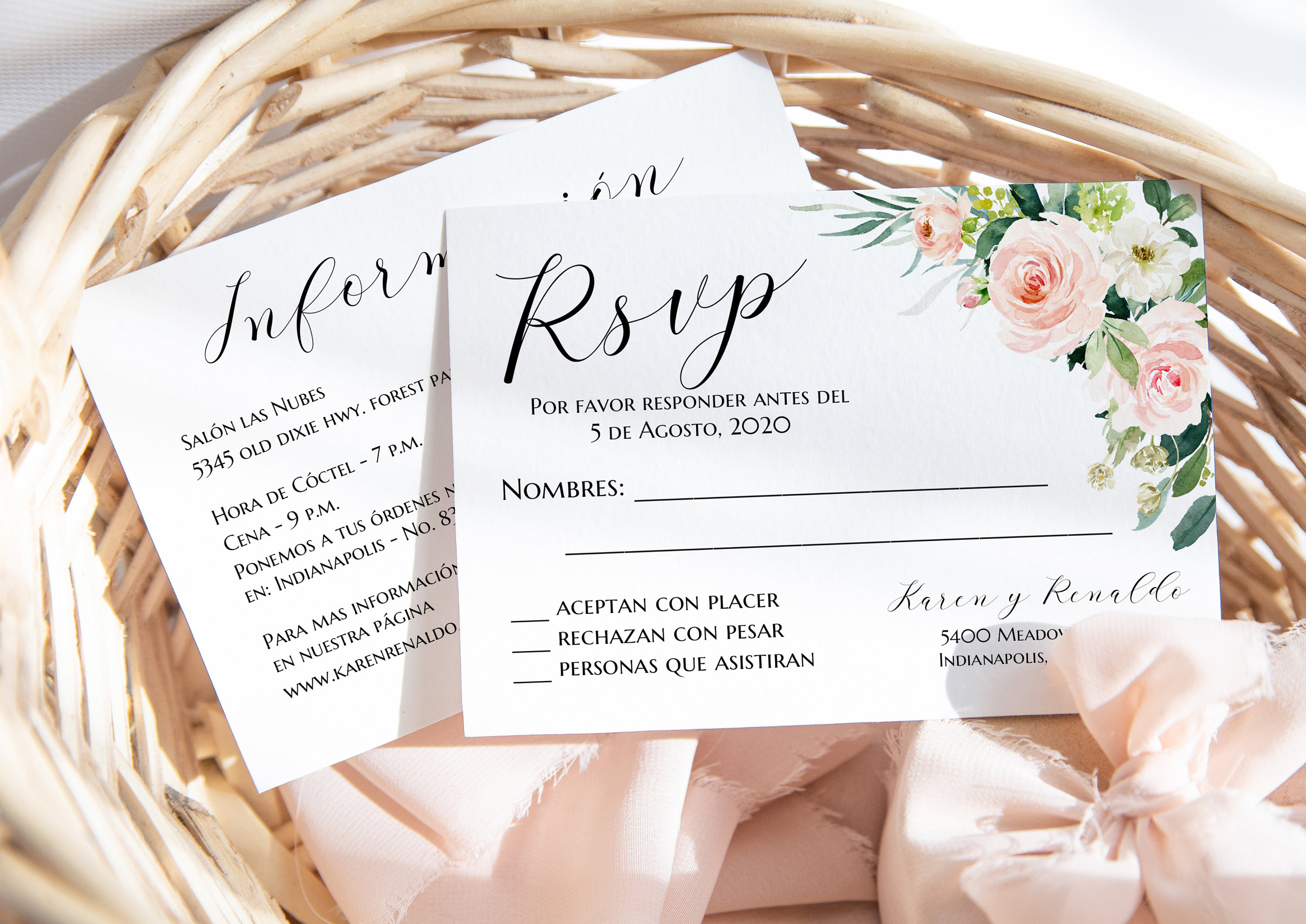 Spanish Wedding Invitations Set Pink Floral Spanish Wedding Pack De
