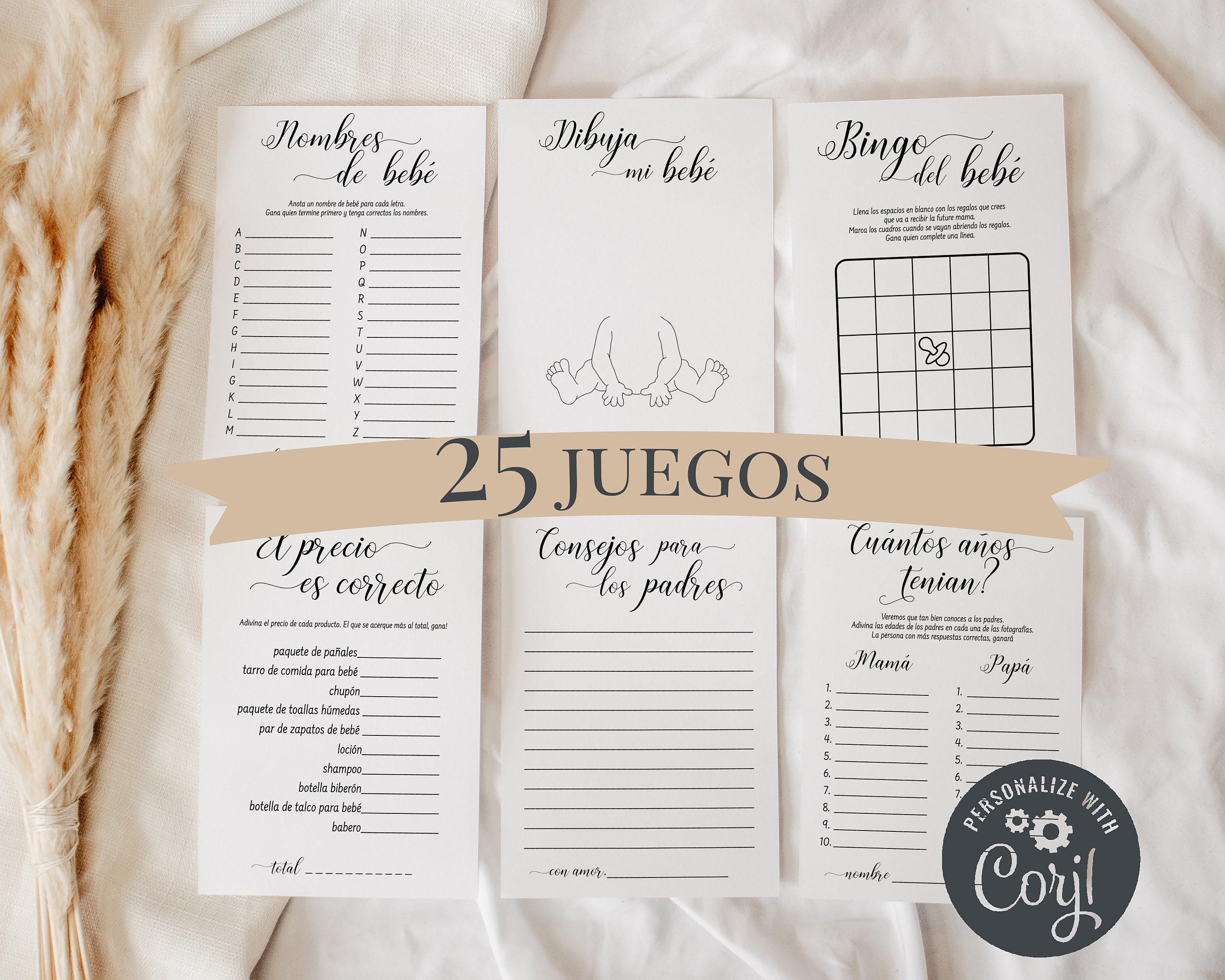 Rifa de pañales, tarjetas y letrero. Printable Diaper Raffle game.  Spanish.PDF Instant download. Boy, girl, gender reveal baby shower. Gold.