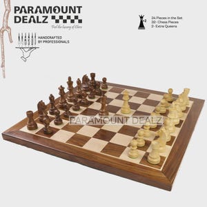 Chess Set with Board | 21&quot; Handmade wooden Large Board Game with Hand Carved Staunton wood Pieces | Vintage Collectible for Chess Lovers