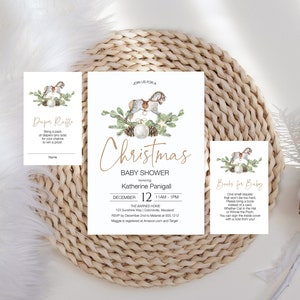 Holiday Baby Shower Invitation Bundle, Editable Christmas Baby Shower Invite Package, Rocking Horse Baby Shower Invite Templett, F38
