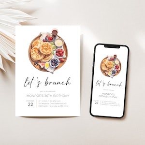 Birthday Brunch Invitation Template, Pancake Birthday Party Invitation, Instant Download, Birthday Brunch Digital Invitation, Let&#39;s Brunch