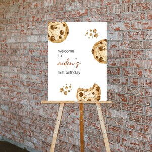 Minimalistic Milk and Cookies Birthday Party Welcome Sign, INSTANT DOWNLOAD, EDITABLE Milk & Cookies for a boy Templett Sign F120