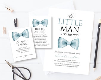 Little Man Baby Shower Invitation Bundle,  Boy Baby Shower Digital Invitation Package, Editable Boy Baby Shower Invite Template