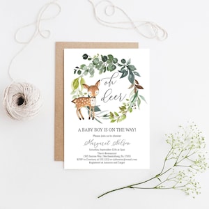 Oh Deer Baby-Dusche-Einladung, sofortiger Download, bearbeitbar, Wald-Baby-Dusche-Einladung, geschlechtsneutrale Baby-Brunch-Dusche-Einladung, e291