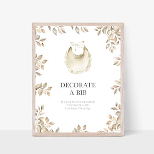 Decorate a Bib Baby Shower Game Sign, Minimalist Neutral Baby Shower Game, Editable Template, Printable, Instant Download, Templett, F118