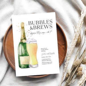 Bubbles and Brews Couples Shower Invitation, Bubbles, Brews and Bites Engagement Party Invite, Beer and Bubbly Couples Shower Invitation