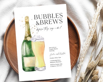 Bubbles and Brews Couples Shower Invitation, Bubbles, Brews and Bites Engagement Party Invite, Beer and Bubbly Couples Shower Invitation