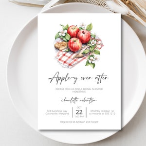 Fall Apple Bridal Shower Invitation, Editable Apple-ly Ever After Bridal shower Invite, Autumn Bridal Shower Invitation
