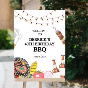 Modèle de plaque de bienvenue pour fête d'anniversaire Grill and Chill, plaque de fête d'anniversaire barbecue, téléchargement immédiat, affiche de bienvenue modifiable pour barbecue et bière, F45