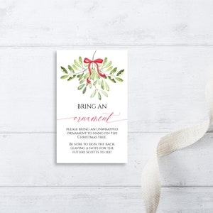 Mistelzweig Brautdusche bringen eine Ornamentkarte mit, bearbeitbare Weihnachtsbrautdusche Ornament Anfragevorlage, f44
