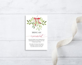 Mistletoe Bridal Shower Bring an Ornament Card, Editable Christmas Bridal Shower Ornament Request Template, f44