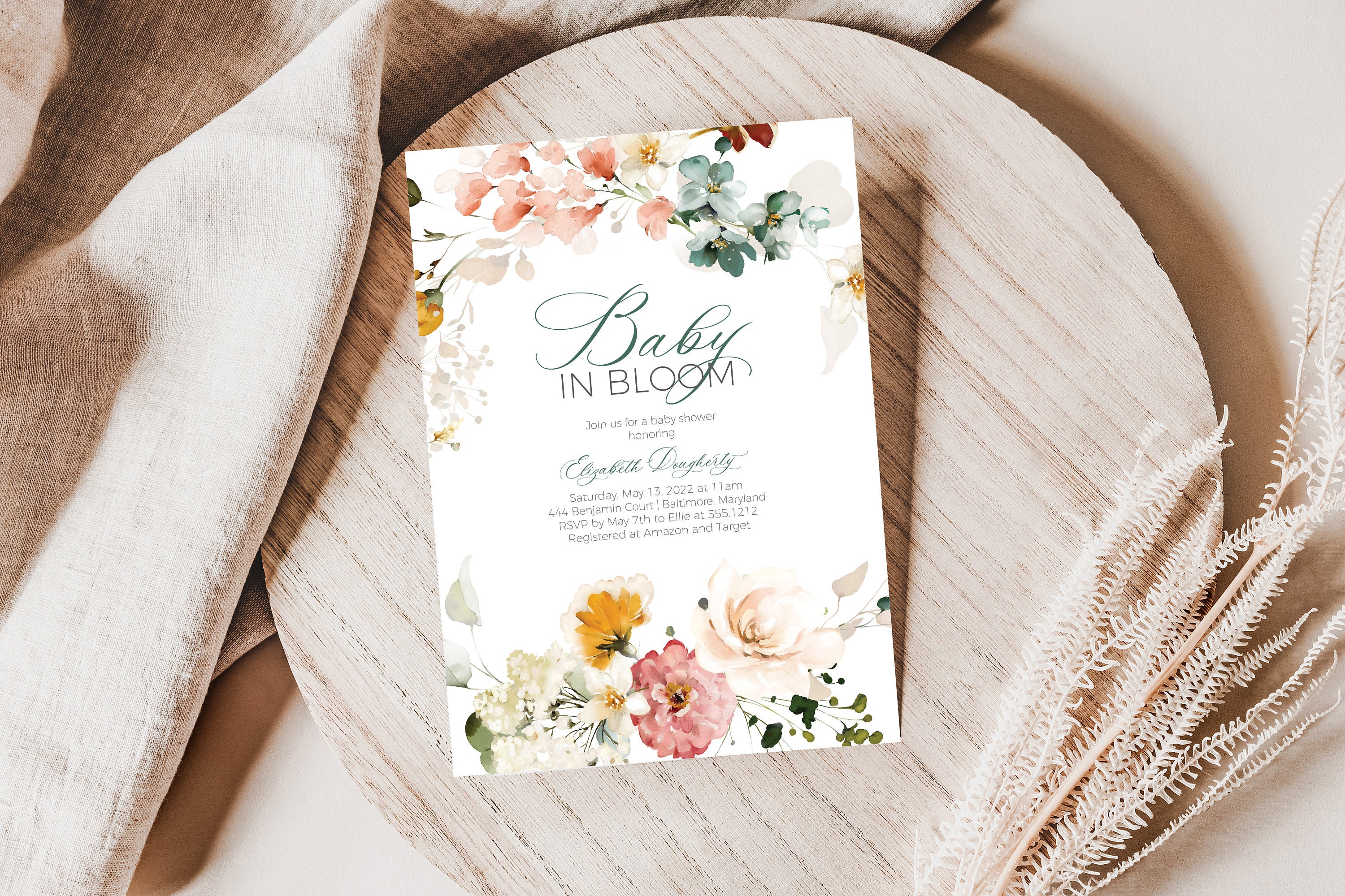 Spring Invitations Bloom Baby in Bloom Baby Shower Invitation, Editable Spring Baby Shower ...