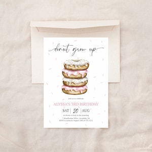 Donut-Party-Einladung, Donut wachsen oben Geburtstag einladen, 1. Geburtstags-Mädchen, süßer Geburtstag, Mädchen erster Geburtstag
