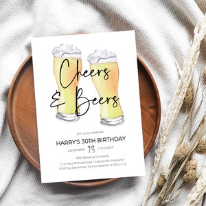 Cheers and Beer Birthday Party Invitation Template, Beer Birthday Party Invitation, Instant Download, Editable Beer Invite
