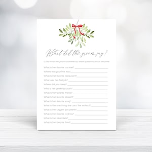 Mistletoe Bridal Shower Game, Editable Christmas Bridal Shower Game Template, Winter What did the Groom Say Game Templett, f44