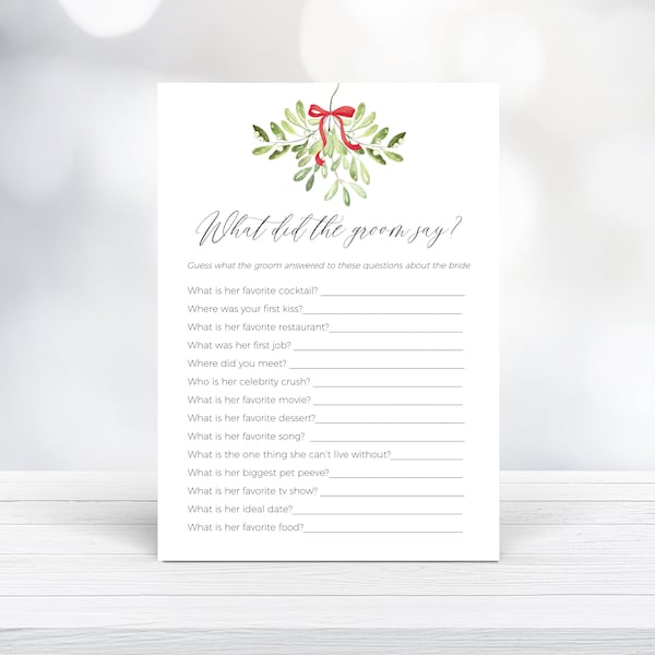 Mistletoe Bridal Shower Game, Editable Christmas Bridal Shower Game Template, Winter What did the Groom Say Game Templett, f44