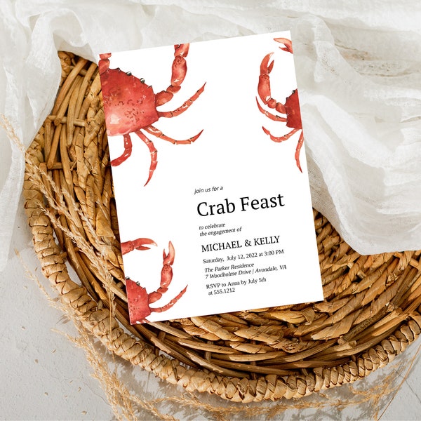 Crab Feast Invitation, Seafood Engagement Party Invite, Crab Feast Couples Shower Invitation, Summer Birthday Party Invitation