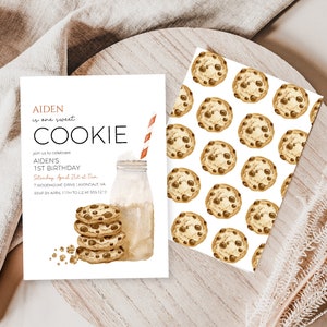 Minimalistic Milk and Cookies Birthday Party invitation, INSTANT DOWNLOAD, EDITABLE Milk & Cookies Templett invite F120